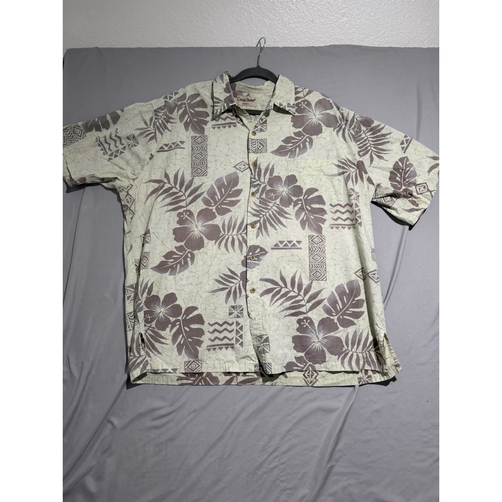 Cooke Street hawaiian print ss‎ button up dress shirt, green, men's 2x, cotton